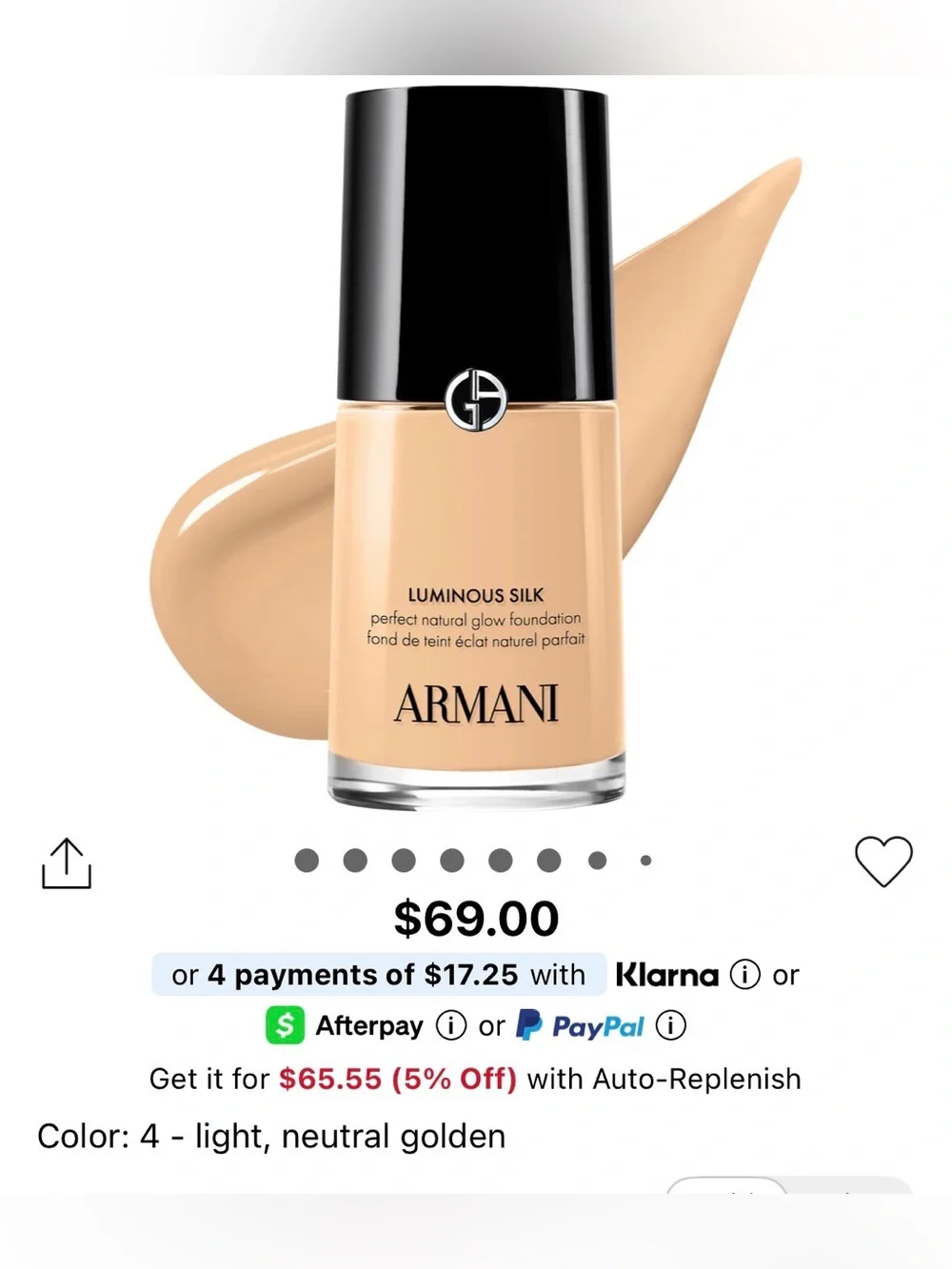 Giorgio Armani Luminous Silk Foundation - Beige Sephora retail 69.00 fair to med